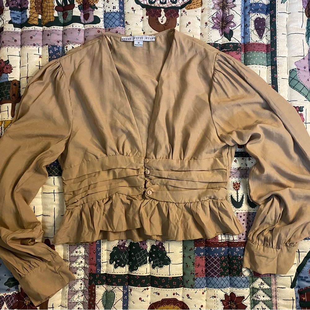 HYFVE Camel Blouse with Ruffled Detail